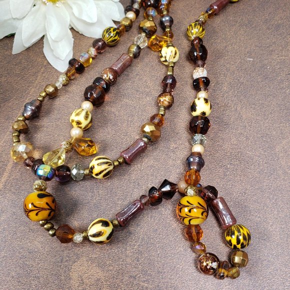 Glass bead brown and yellow multi-tone necklace - Picture 3 of 6